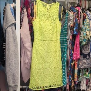 EUC JCrew Lace Sleeveless Dress in Neon Yellow - Size 2